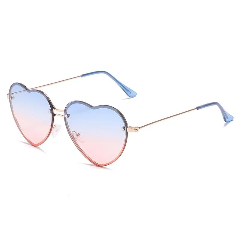 Heart Shaped Sunglasses Metal Women Brand Designer Fashion Rimless Love Clear Ocean Lenses Sun Glasses Uv400