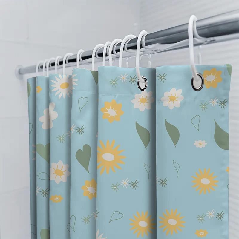 Delightful Floral Shower Curtain Bright Sunshine Hearts Design For Bathroom Decor Blue Yellow Green White Home Decor Waterproof