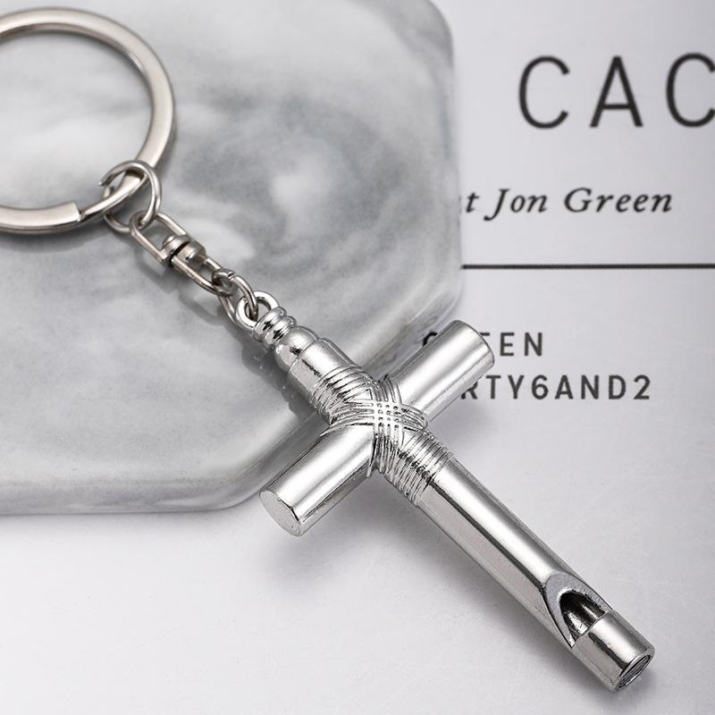 Cross Whistle Stainless Steel Keychain Creative Fun Design Hip Hop Couple Style Practical Backpack Pendant