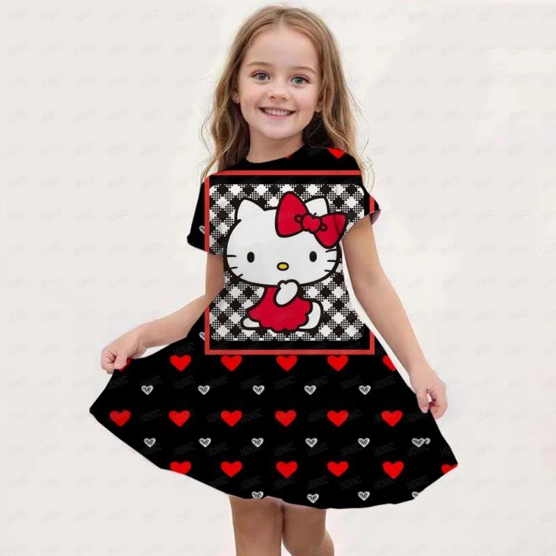 New Summer Girls Dress Fashion Cartoon Cute Cinnamoroll &Hello Kitty 3D Printing