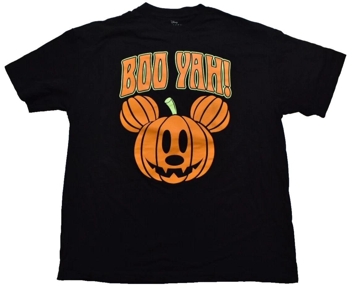 Disney Mens Mickey Mouse Halloween Pumpkin Boo Yah! Black Shirt New S, XL, 2XL S