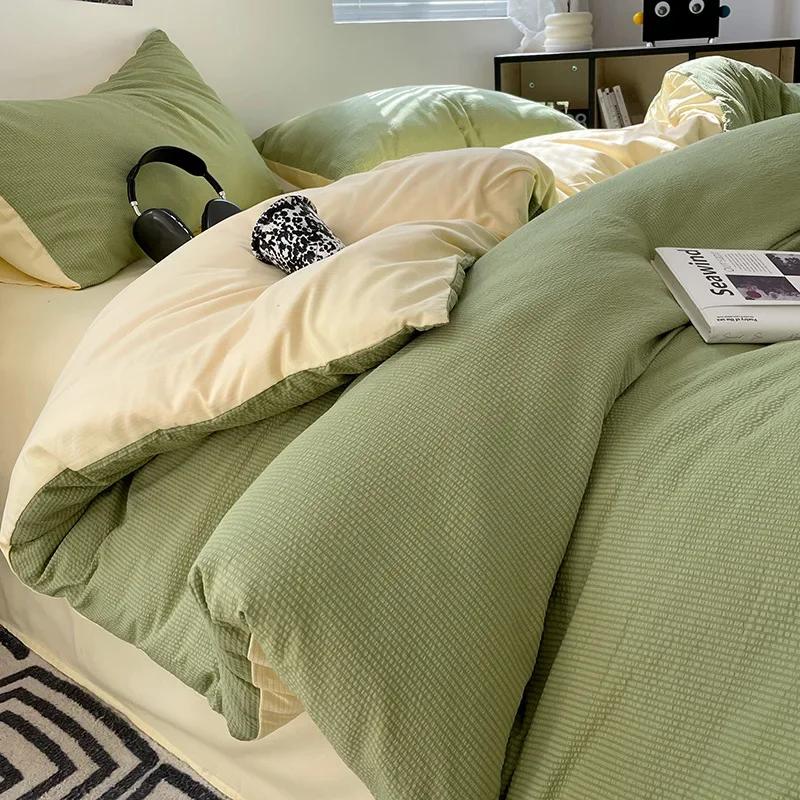 

Mix Color Bubble Cotton Bedding Sets Washed Cotton Breathable Skin Friendly Comforter Cover Sets Jacquard Single Bed Linens 1.2m 3pcs set