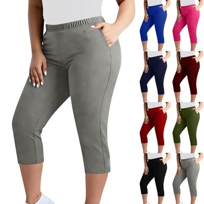 Leggings Esportivos de Yoga Casuais Plus Size Femininos Com Cintura Elástica e Comprimento 7/8