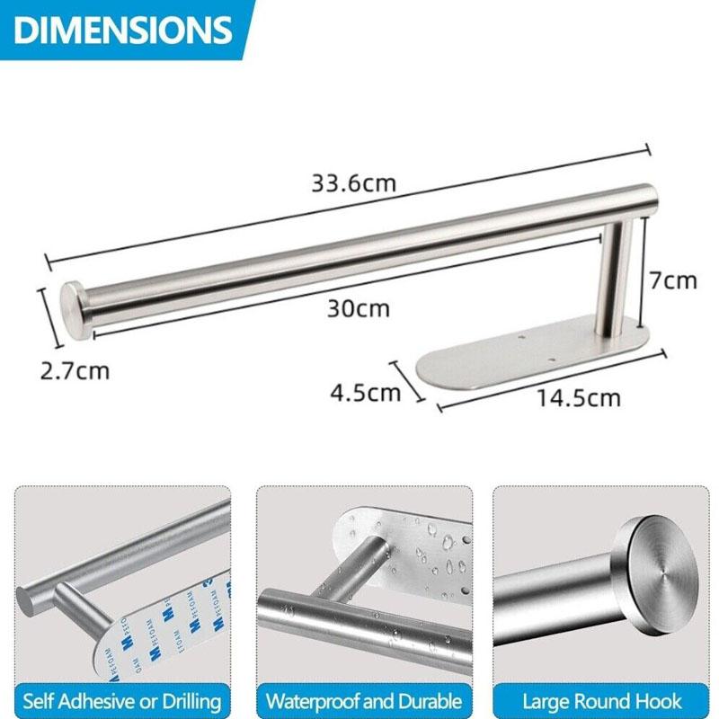 Holder Kitchen Roll Towel Paper Rack Under Cabinet Wall Toilet Self Adhesive