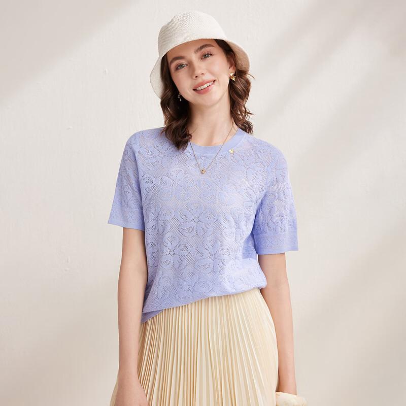 Zhaojun Women's Jacquard Knit Organza Short Sleeve Top