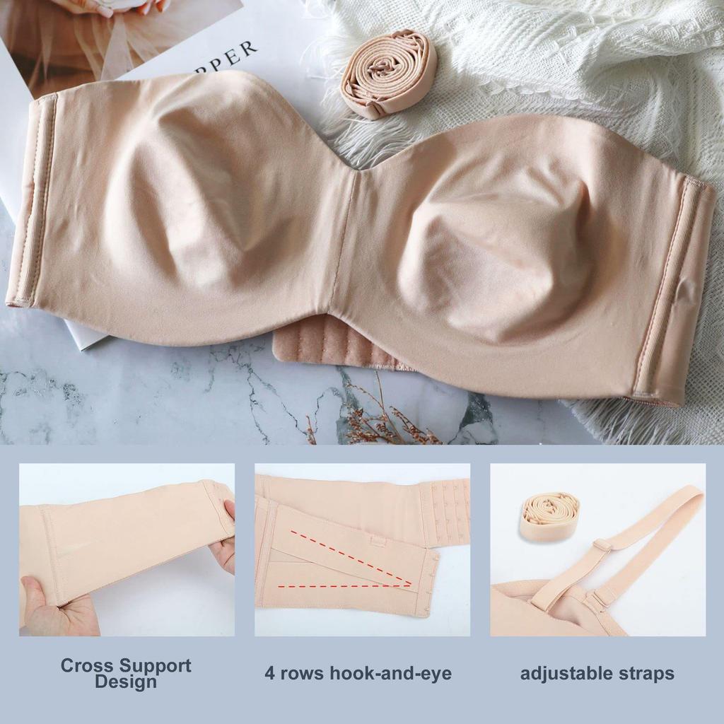 Seamless Strapless Invisible Bra with Removable Straps & Underwire for Plus Sizes