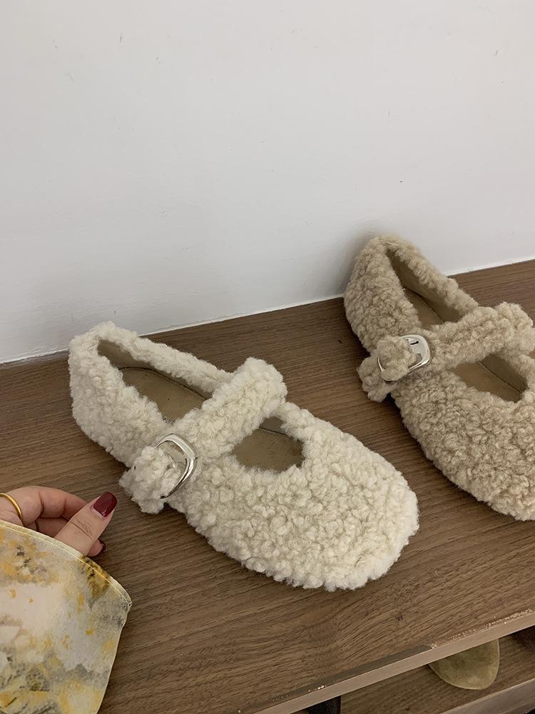 Retro gentle plush and fluffy shoes for women's 2025 autumn and winter new cute with skirt cotton shoes one pedal Doudou shoes
