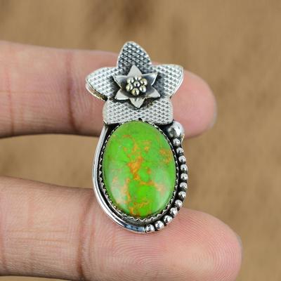 Birthday Gift For Her Natural Green Turquoise Gemstone Pendant Flower 925 Silver