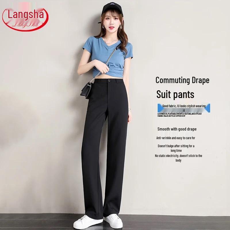 LangSha Women s Summer High-Waist Straight Leg Trousers XL
