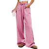 Women's High Rise Wide Leg Pants Loose Fit Trousers Plaid Drawstring Woven Spring Casual Long Pants For Daily Street Outfit