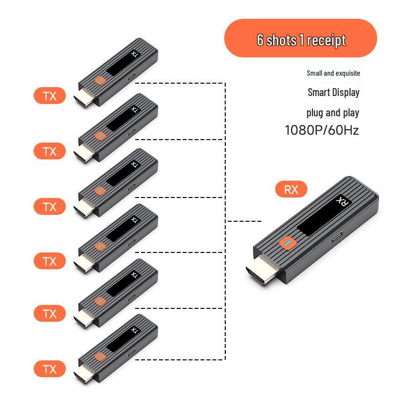 50M Portable HDMI Wireless Transmitter & Receiver with LED Screen - 1080P Extender