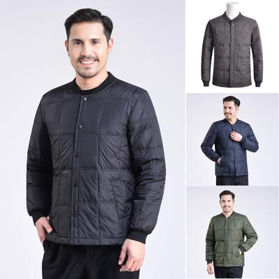 Men Down Jacket Autumn Winter Stand Collar Long Sleeve Thickened Velvet Cotton Coat with Pockets Solid Color Quilted Outerwear