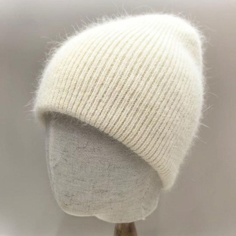 Winter Hats For Women Soft Rabbit Fur Lined Knit Beanie | Double Layer Hat Cozy Baggy Slouchy Cap Keep Warm Solid Color New