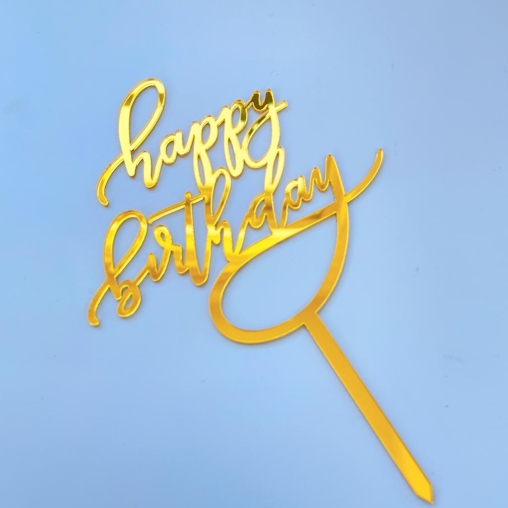 Acrylic Gold Mirror Happy Birthday Cake Toppers Reusable Cake Decorations for Birthday Party Supplies