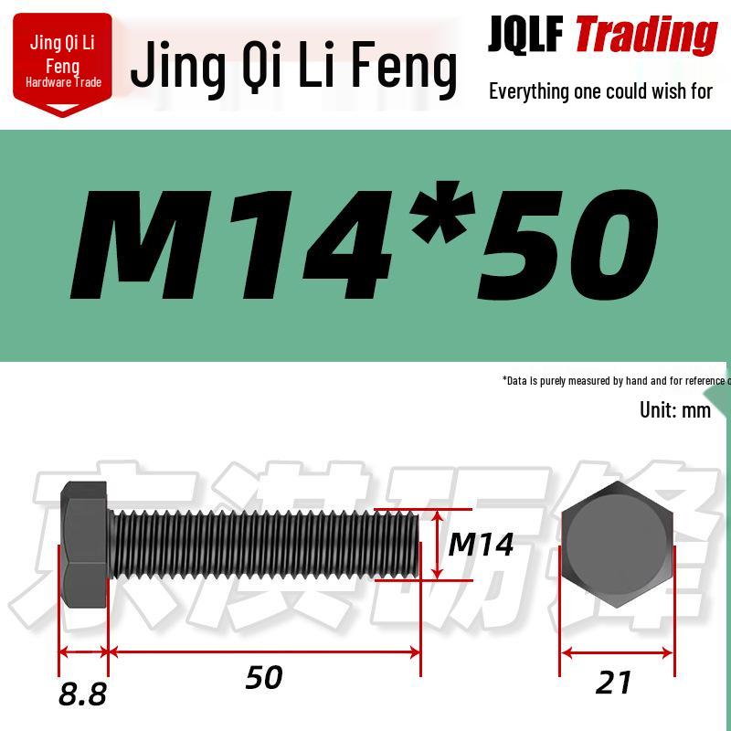 Grade 12.9 Reverse Thread Hex Bolt, M6-M24 High-Strength Blackened Hexagon Screw