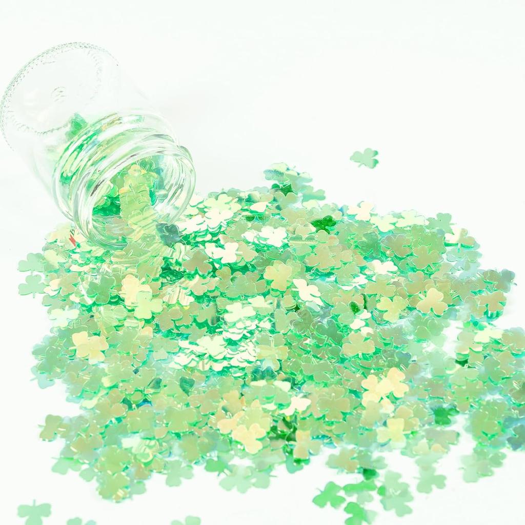 1500pcs/50g Shamrock Confetti Decorations,Iridescent Shamrock Table Confetti Green Glitter Lucky Clover Shamrock Sequin for St. Patrick's Day Party