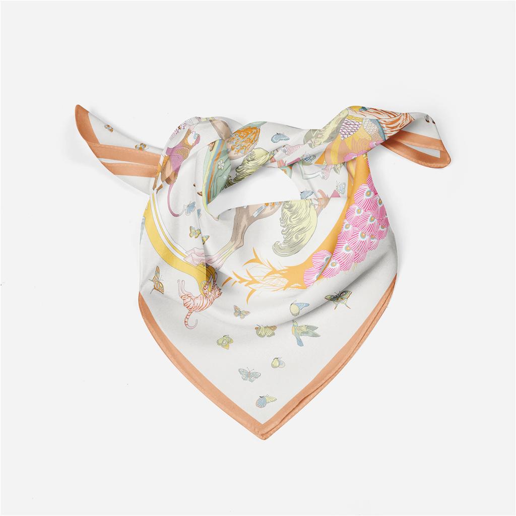 53cm Giraffe Tiger Horse Brand Square Scarf Woman 2024 Design Silk Scarf Women Bandana Luxury Headband Hijab Foulard Neckerchief