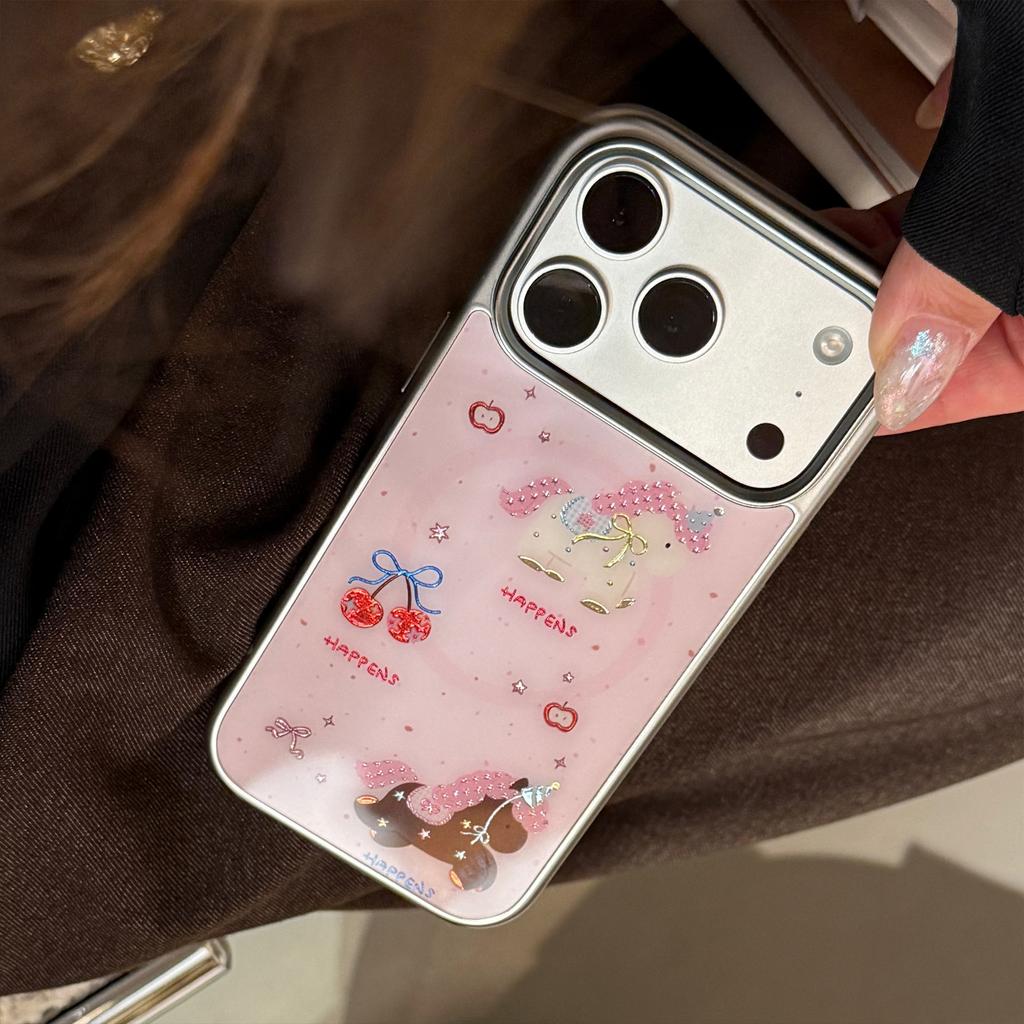 Pink Dream Pony Applies To Apple 17promax Phone Case 15 Gilt Iphone16 Magnetic Bracket 13 Hard