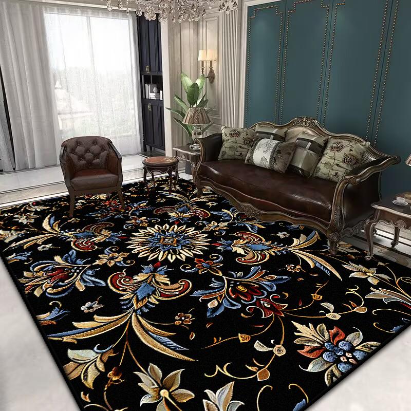 Retro Black Carpets for Living Room Washable kitchen floor carpet Classical Large Rug Non-slip Parlor Bath mat Decoration Home