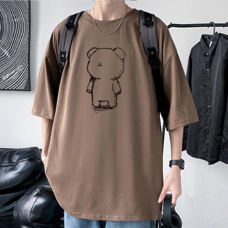 Little Bear Men's Oversized Tee 100% Cotton Drop Shoulder Streetwear T-Shirt