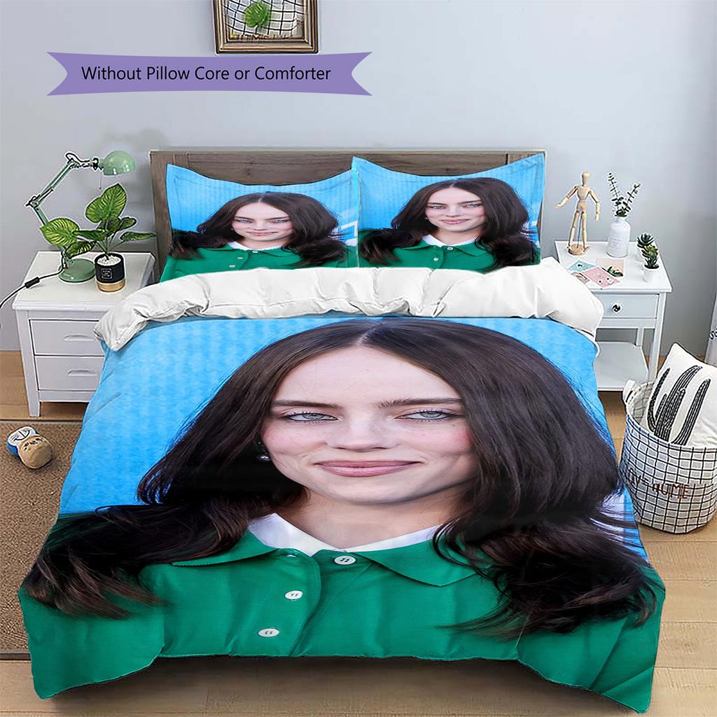 Billie Eilish Pattern Bedding,Quilt Set Quilt Cover Pillowcase Home Birthday Gift (1 * Duvet Cover + 2 * Pillowcase, Without Core)