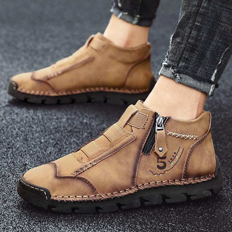New men's casual shoes trendy foot leather shoes men's breathable high-top outdoor travel men's shoes