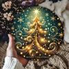 Christmas Metal Wall Sign Aluminum Foil Holiday Door Decor Golden Swirls Stars Abstract Festive Design