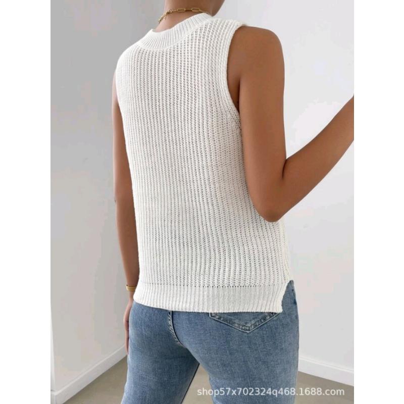 Elegant Slimming Solid Sleeveless Knit Vest Top For Women Summer
