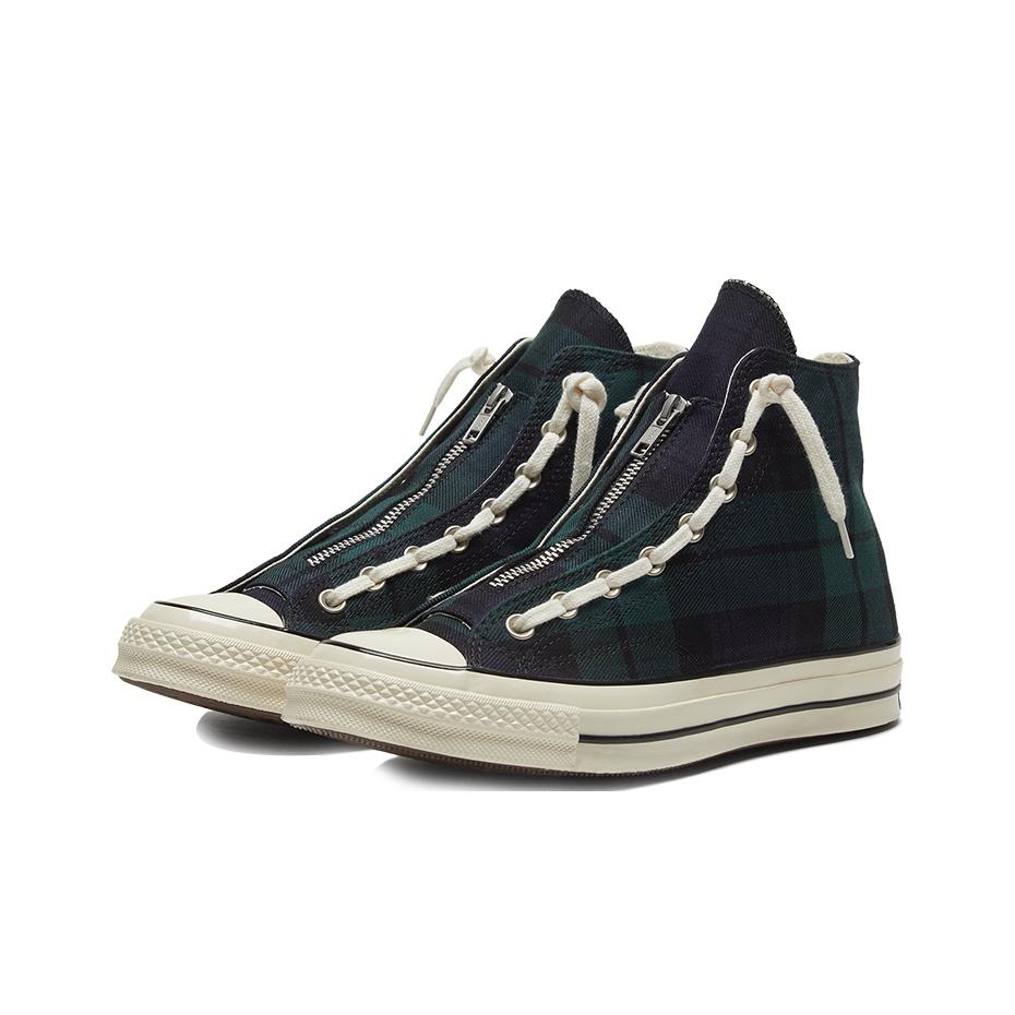 Converse 1970-tal Chuck Taylor All Star Zip Rutiga Höga Canvas Skor Unisex Sneakers Grön Svart 169258C