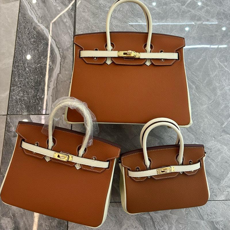 Cross-border Lychee Pattern Color Matching Platinum Bag Cowhide Women's Bag Contrasting Color Handbag Large Capacity Shoulder Crossbody Wedding Bag