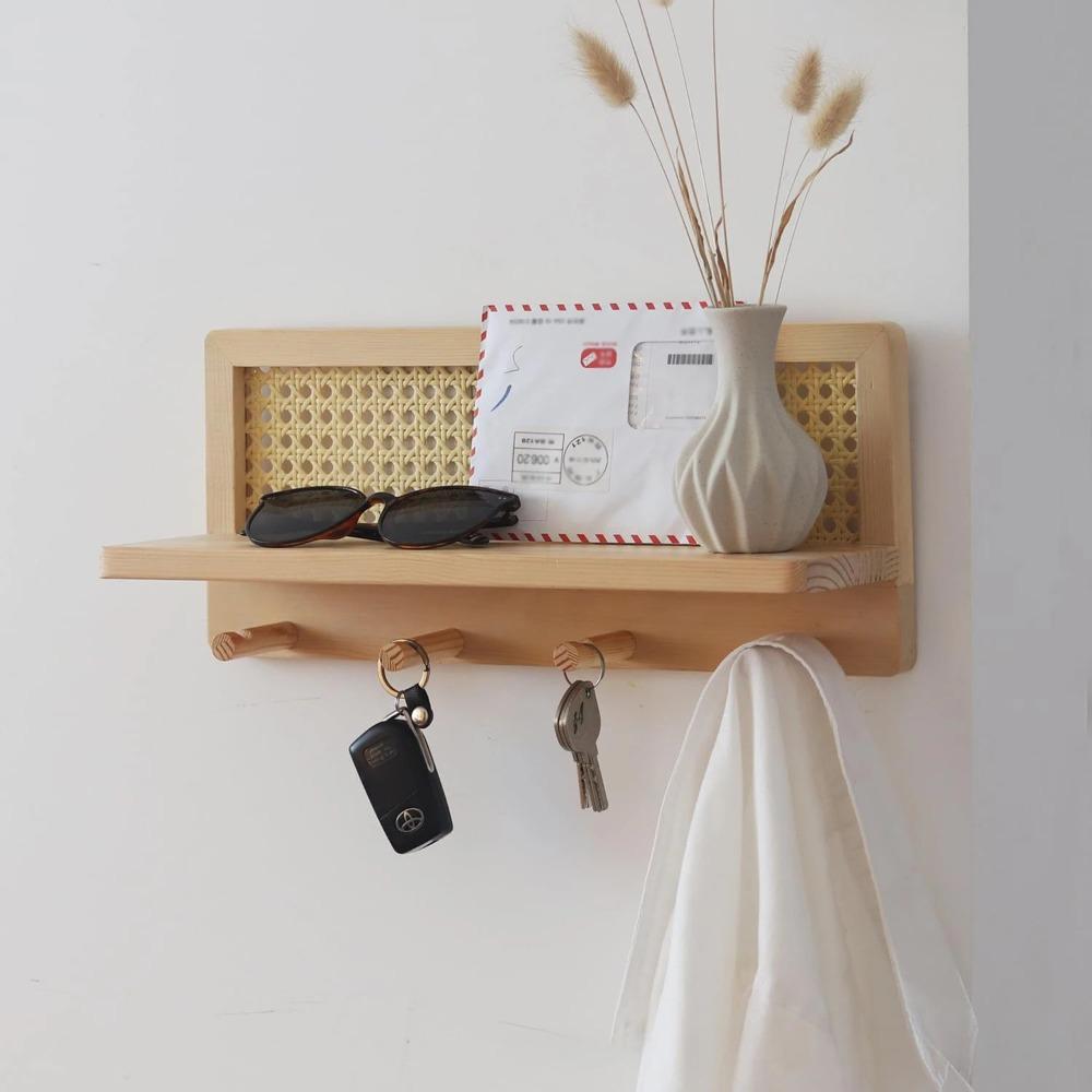 Space Saving Wood Key Hook Solid Wood Wooden Wall Shelf Door Back Clothes Hook  Housewarming Gift