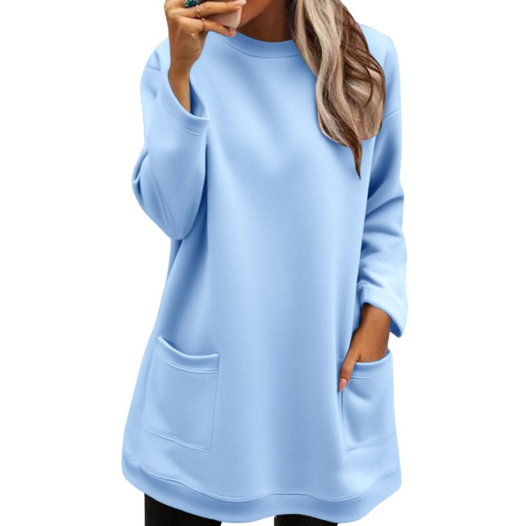 Women's Long-sleeved Loose Fashion Pocket Pullover Round Neck Long Sweatshirt