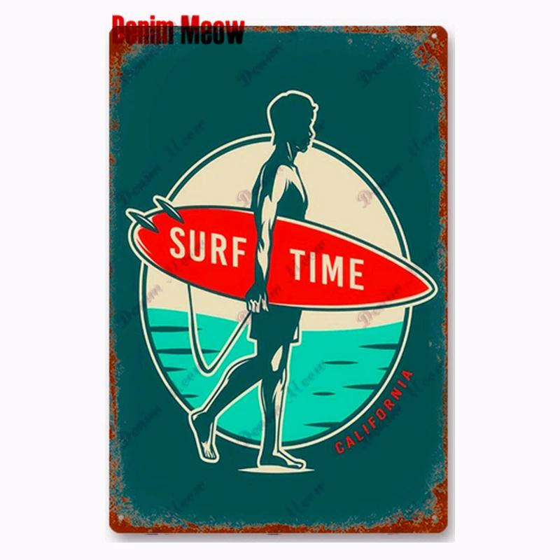 Vintage Beach Time Metal Sign Summer Party Place Plates Relax Surfing Metal Wall Sign Pub Shed Sign Happy Place Decor WY