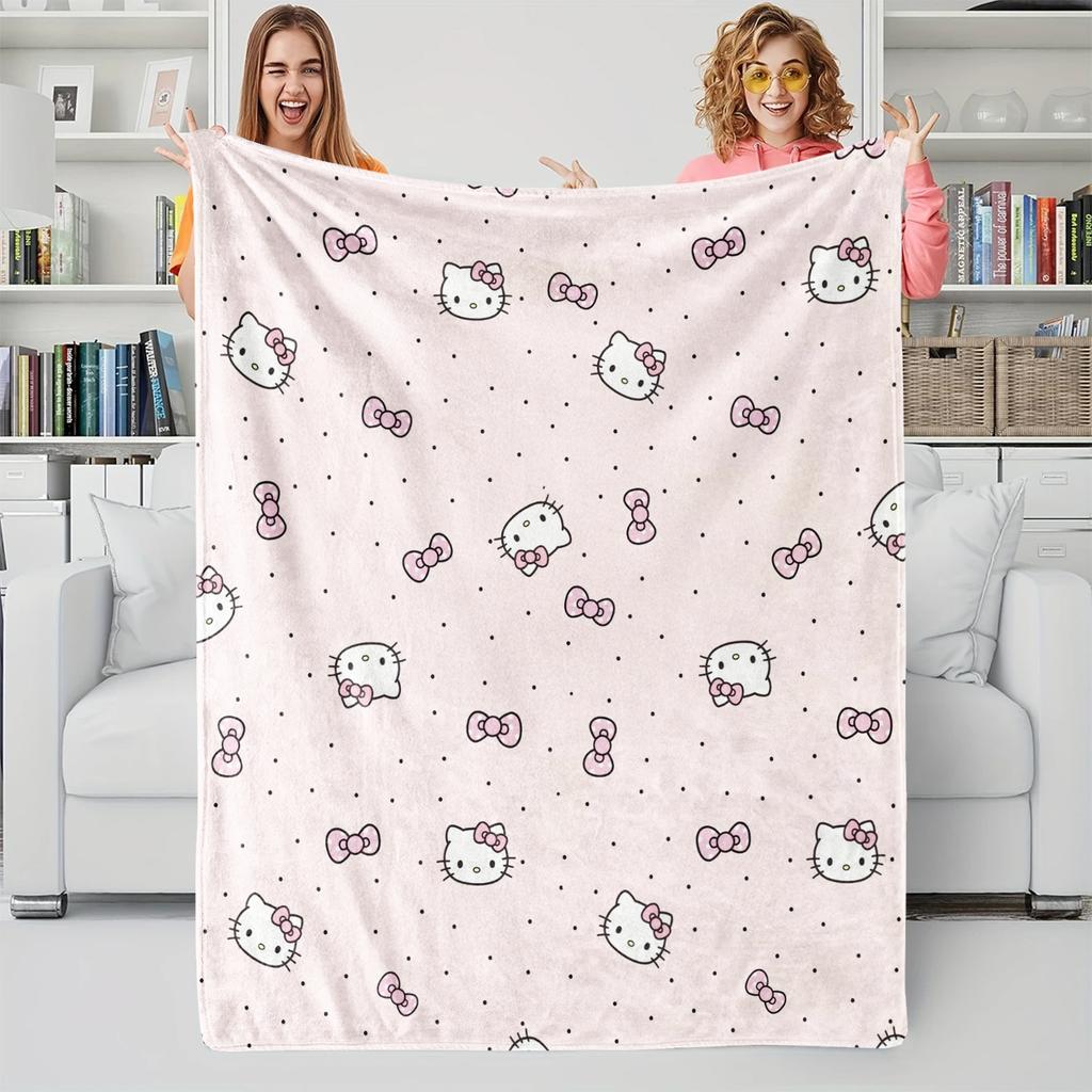 Sanrio Hello Kitty All-Over Print Pink Flannel Blanket Soft Warm Plush Throw Sofa Bed Cover Office Nap Shawl Travel Camping Gift