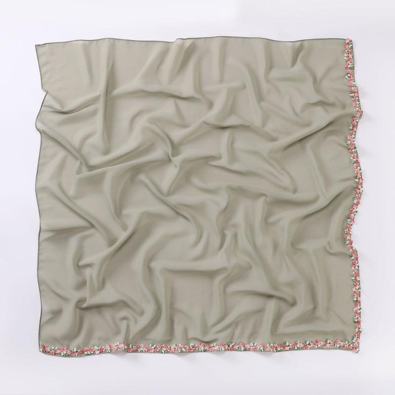 Chiffon small flower lace bead scarf Malaysian headscarf Hui gauze scarf female fresh and sweet square scarf