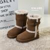 Kids Winter Warm Faux Suede Snow Boots With Buckle Strap Mid-Calf Unisex Childrens Cold Weather Footwear