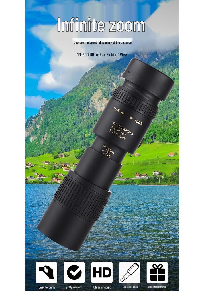 Zoom 10-300x40 Retractable Monocular Telescope for Mobile Photography and Shooting - Ideal Men's Gift