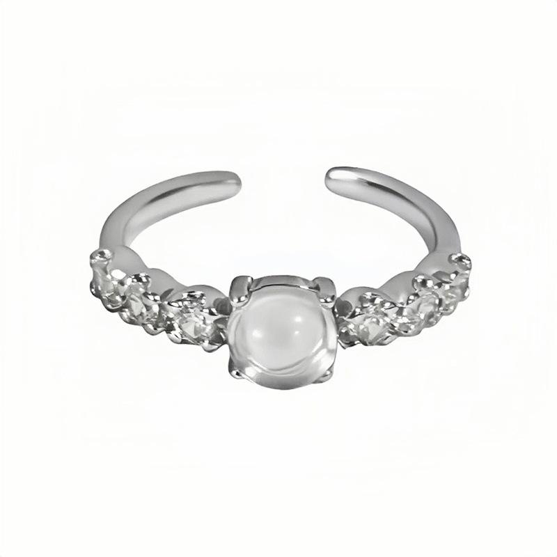 Cool Feeling Imitation Chalcedony Moonstone Zir*****Pen Ring Female Niche Design Light Luxury High-End Feeling Stacked Wearing Index Finger Ring