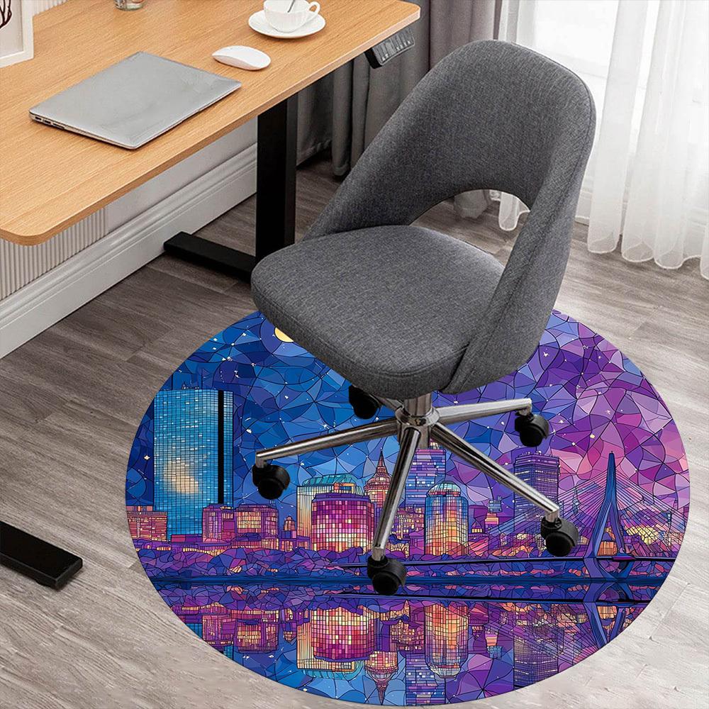 

1pc Cityscape Nighttime Pattern Office Round Rugs, Under Chair Round Rugs for Living Room, Bedroom, Bathroom Decoration Carpet 091815 80cm by 80cm