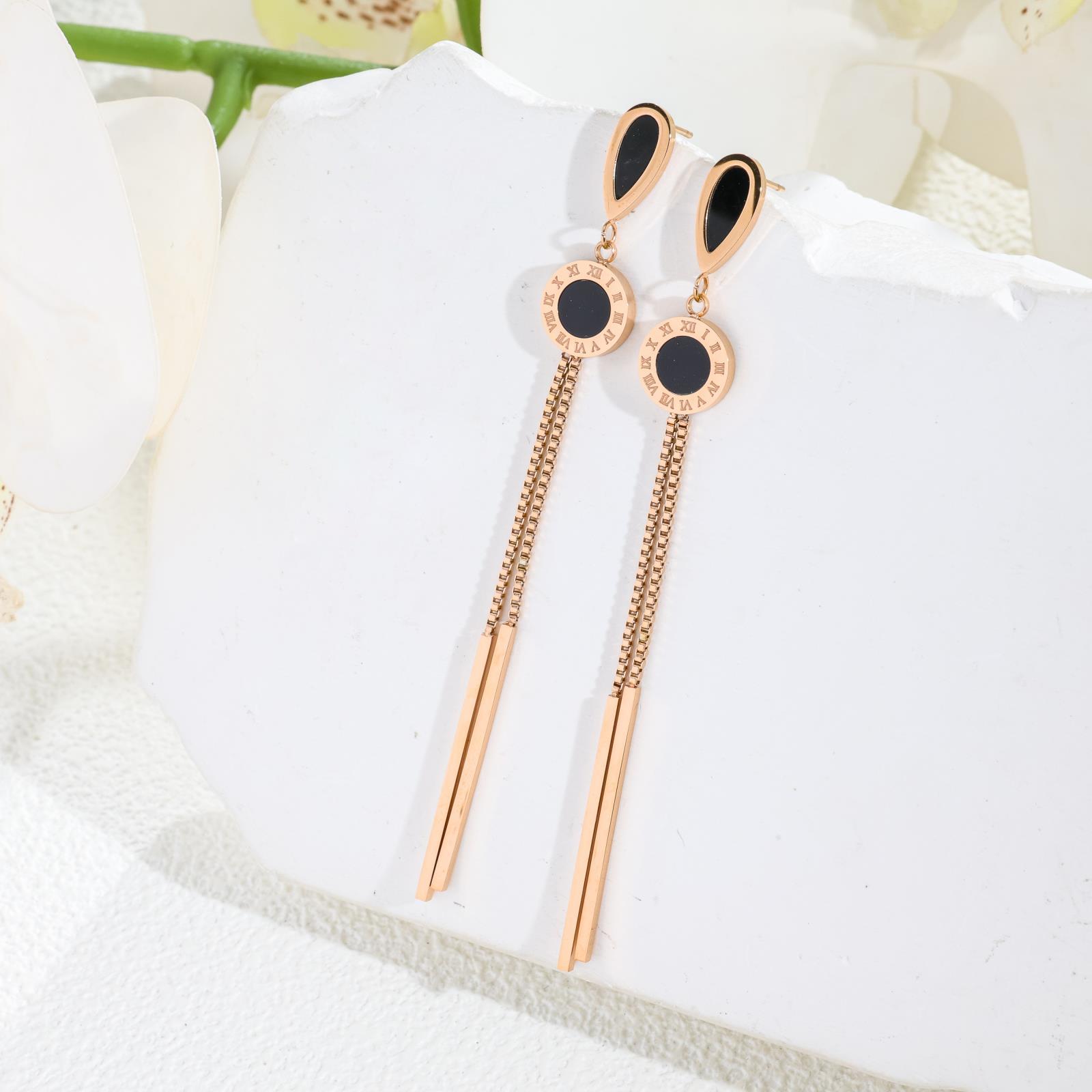 

Roman Numeral Tassel Earrings Autumn and Winter Stainless Steel Earrings Suitable for Round Face Earrings Women s Affordable