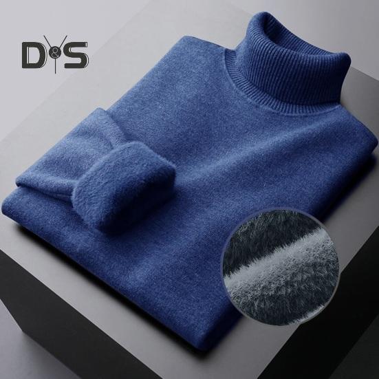 Sonbahar Kış Erkek Kazak Yarım Yüksek Yaka Örme Kalın Peluş Astar Elastik Uzun Kollu Sıcak Düz Renk Alt Örgü Gevşek Günlük Giyim Kazaklar