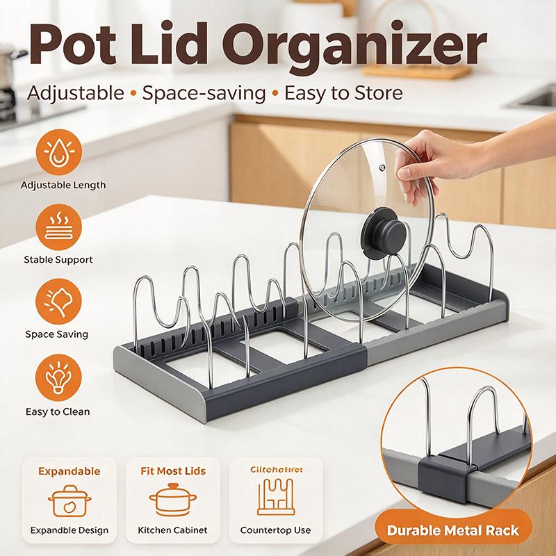 1Pcs Expandable Stainless Steel Pot Lid Organizer Rack Pan Lid Holder Kitchen Cookware Organizer For Lids Plates Cutting Board