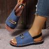 Women's European & American Flat Sandals with Elastic Fabric Band and Metal Accents, Plus Size, Beach-Ready.