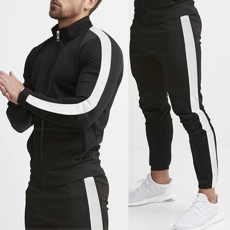 Spring and Autumn New Leisure Men's Sports Set Colored Men's Standing Collar Casual Set Trendy Sports 2-piece Set