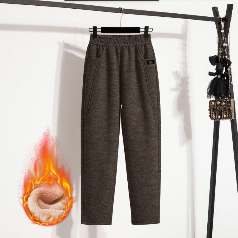 Velvet-Lined High Waist Pants for Middle-Aged Women - Winter Fashion for Shorter Figures