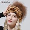 Neue Stil Echte Nerz Pelzmütze flauschige Winter Dame Natürliche Fuchs Pelz Beanie Ball Hut Stricken Warme Echte Nerz Pelz Kappe Luxus frauen Hut