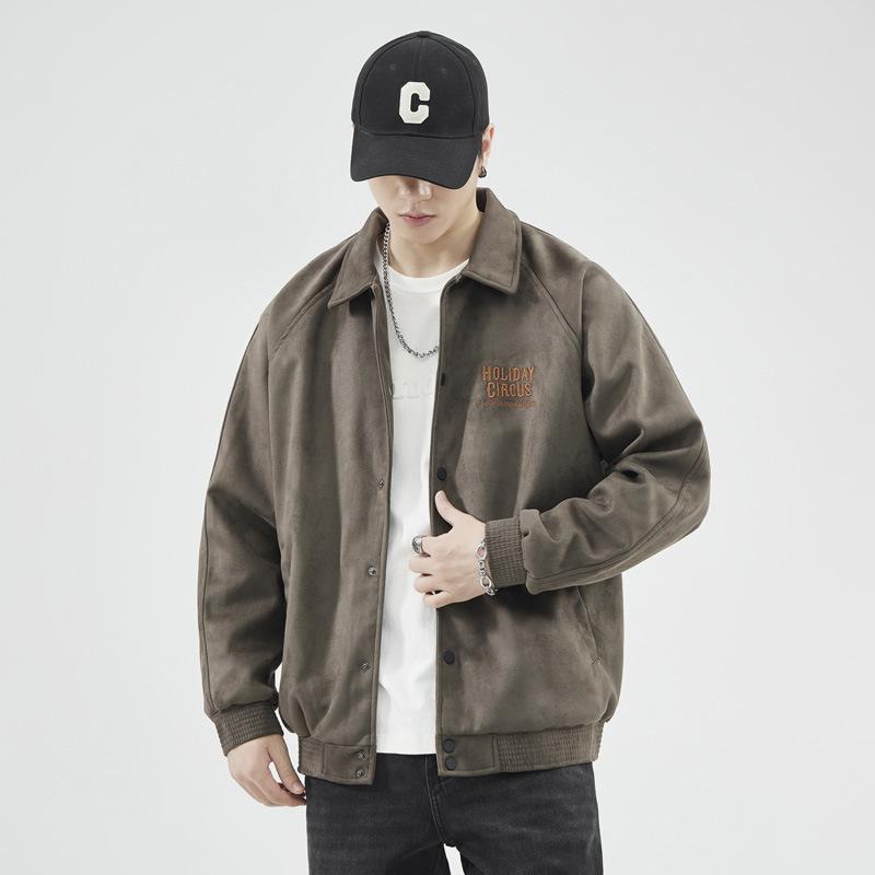 Серо-зеленая бейсбольная майка из оленьей кожи с бархатными лацканами — фото 3