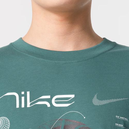 Nike Men's Green Short-Sleeve T-Shirt for Fitness and Outdoor Training