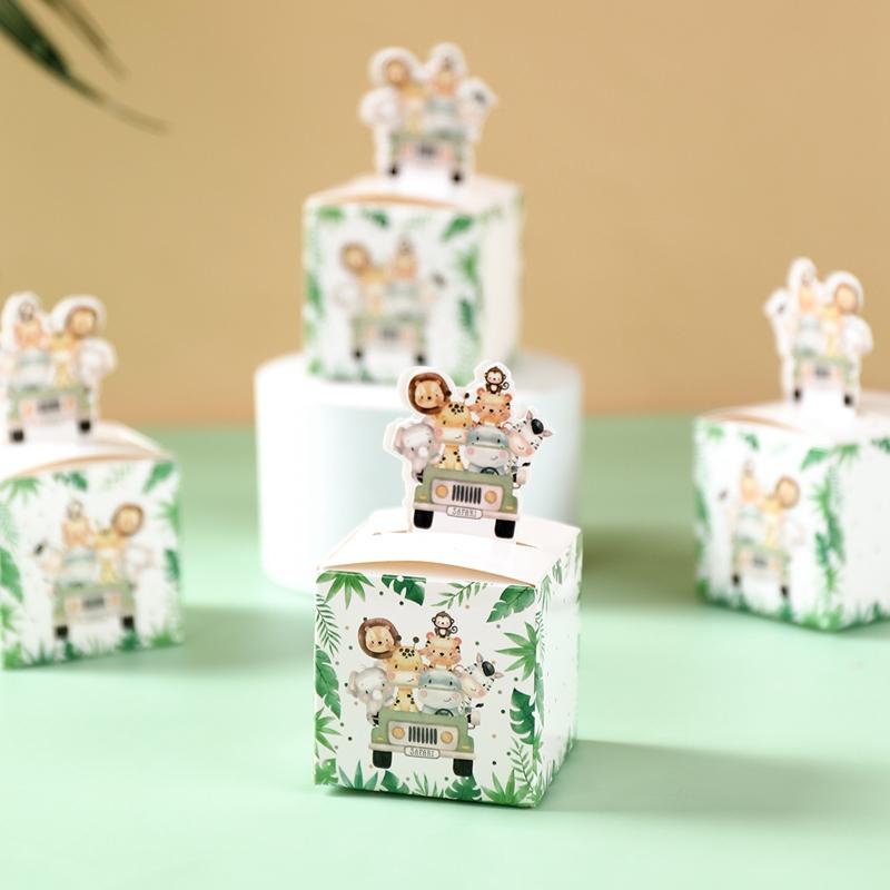 Bonboniéry s džunglovými zvířátky Safari Dekorace na narozeninovou oslavu Dětská dárková balicí krabička Wild One Potřeby na Baby Shower Krabička Taška