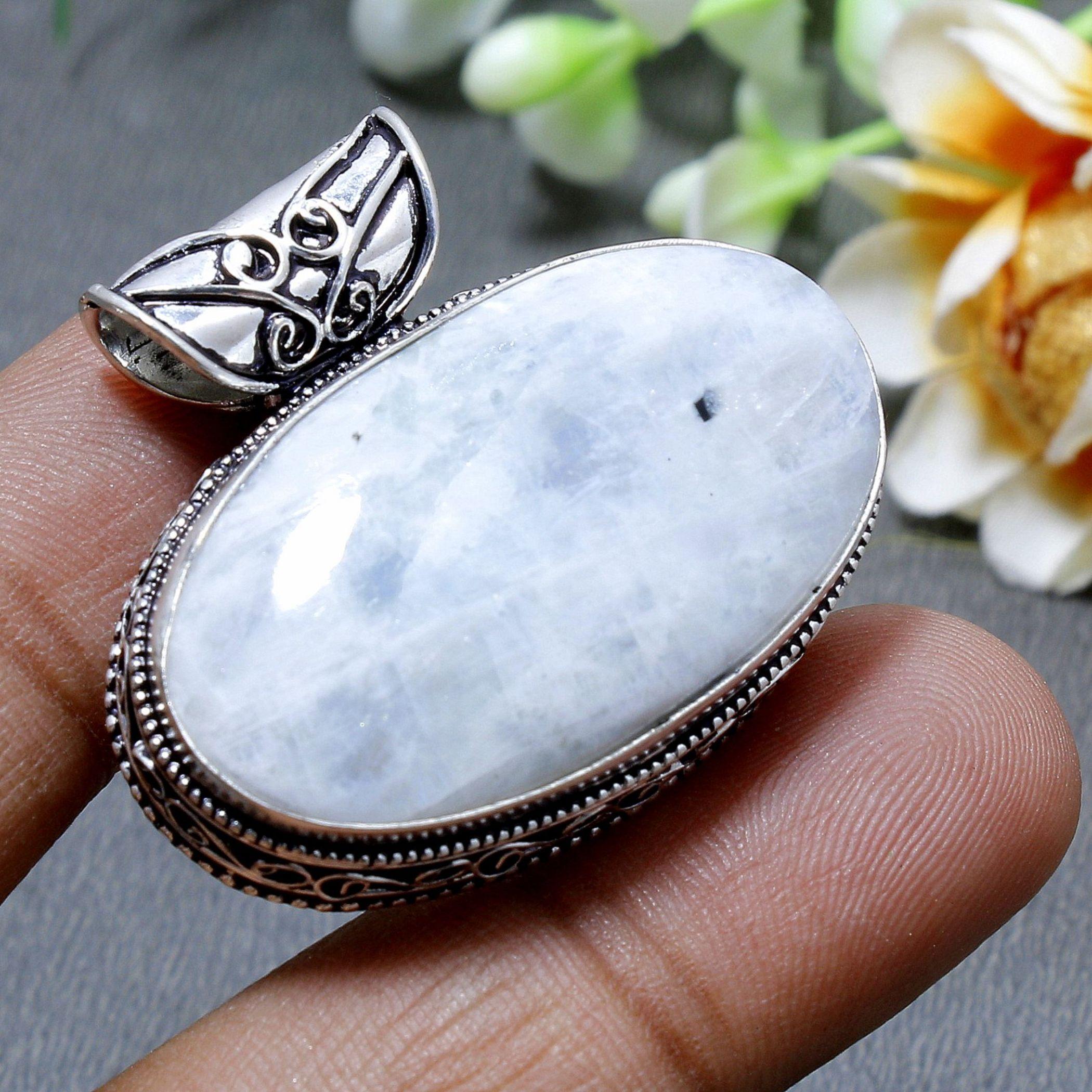 

Rainbow Moonstone Gemstone 925 Sterling Silver Women Jewelry Boho Pendant